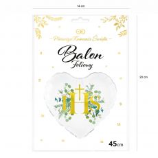 Foliowy balon na komuni� IHS z eukaliptusem 45cm