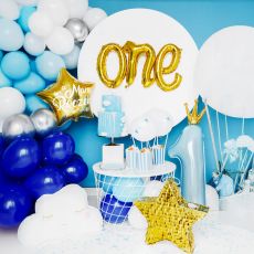 Foliowy balon na ROCZEK CH�OPCA cyfra 1 z koron� niebieska