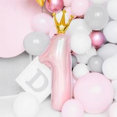 Foliowy balon na ROCZEK DZIEWCZYNKI cyfra 1 z koron� r�owa balon urodzinowy balon roczek balon na 1 urodziny