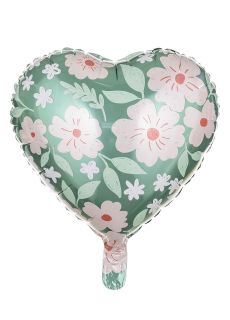 Foliowy balon SERCE w kwiaty (1szt.) dekoracja na urodziny balon foliowy dekoracja urodzinowa
