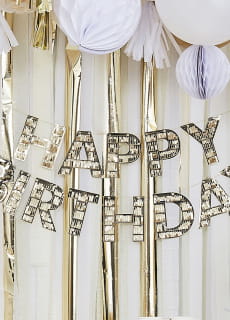 Girlanda urodzinowa Happy Birthday FRINGE zota dekoracja