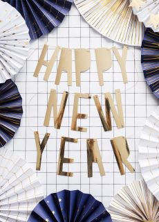 Girlanda HAPPY NEW YEAR z�ota dekoracja sylwestrowa (90cm)