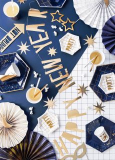 Girlanda HAPPY NEW YEAR z�ota dekoracja sylwestrowa (90cm)