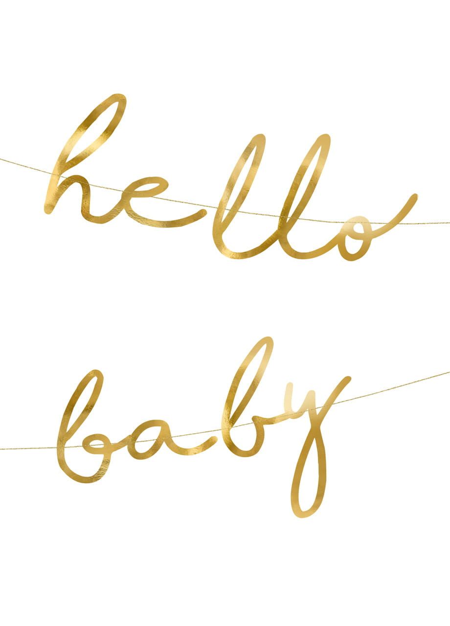 Girlanda HELLO BABY dekoracja baby shower zota 