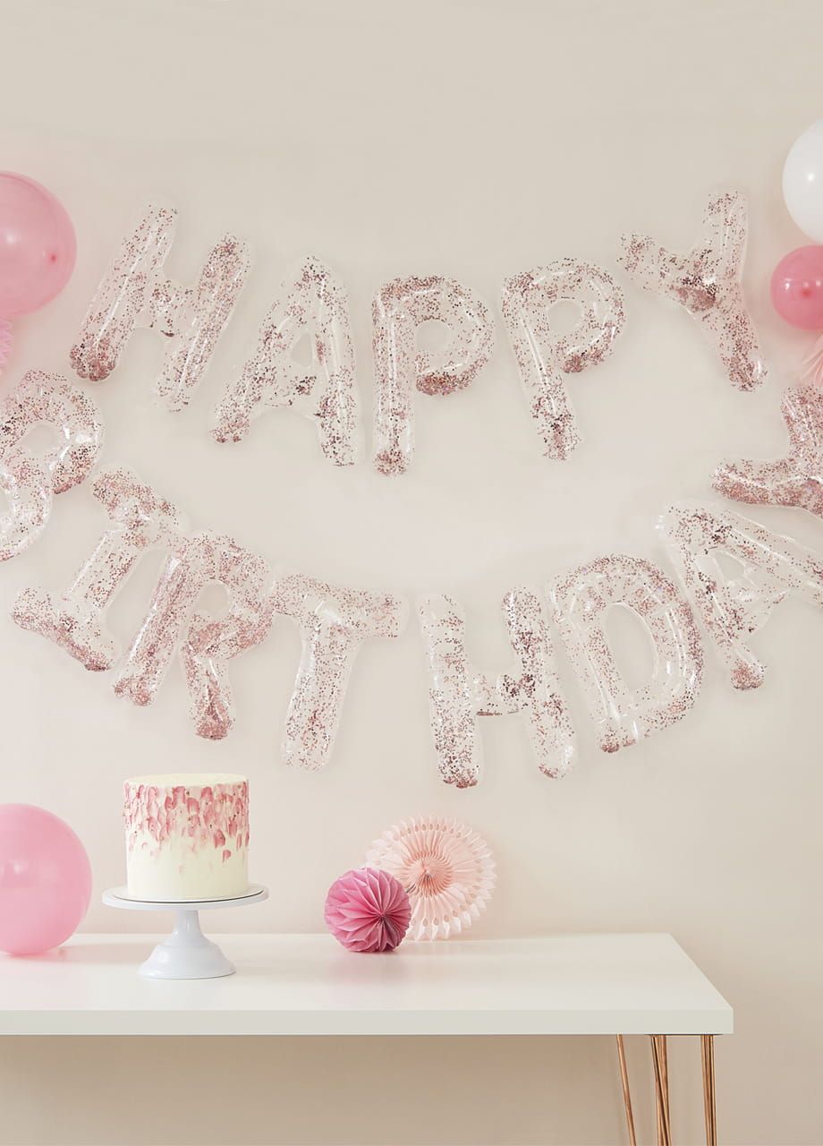 Balony litery napis HAPPY BIRTHDAY z konfetti
