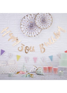 Girlanda z napisem HAPPY 30th BIRTHDAY zota dekoracja na 30 urodziny