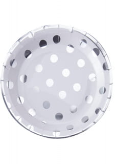 Jednorazowe talerzyki biae w kropki srebrne DOTS 23cm (8szt.)
