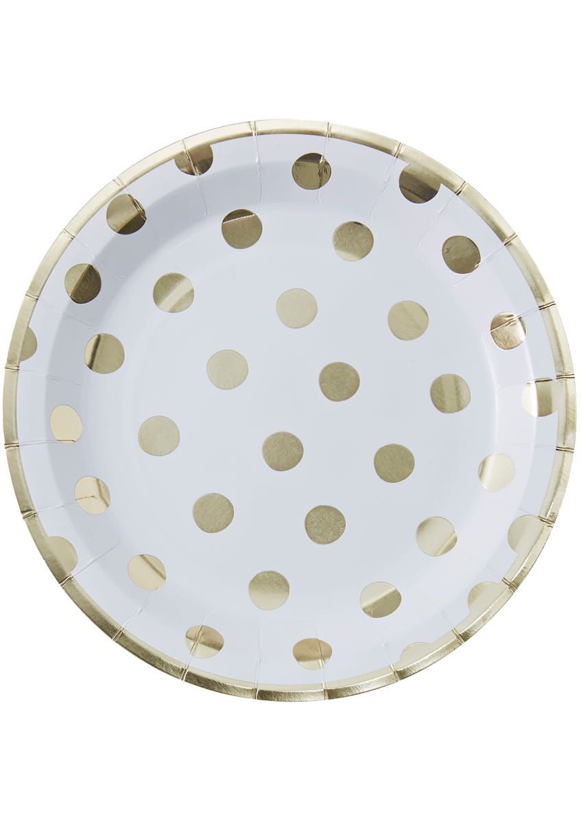 Jednorazowe talerzyki ELEGANCKIE białe w złote kropki (8szt.)