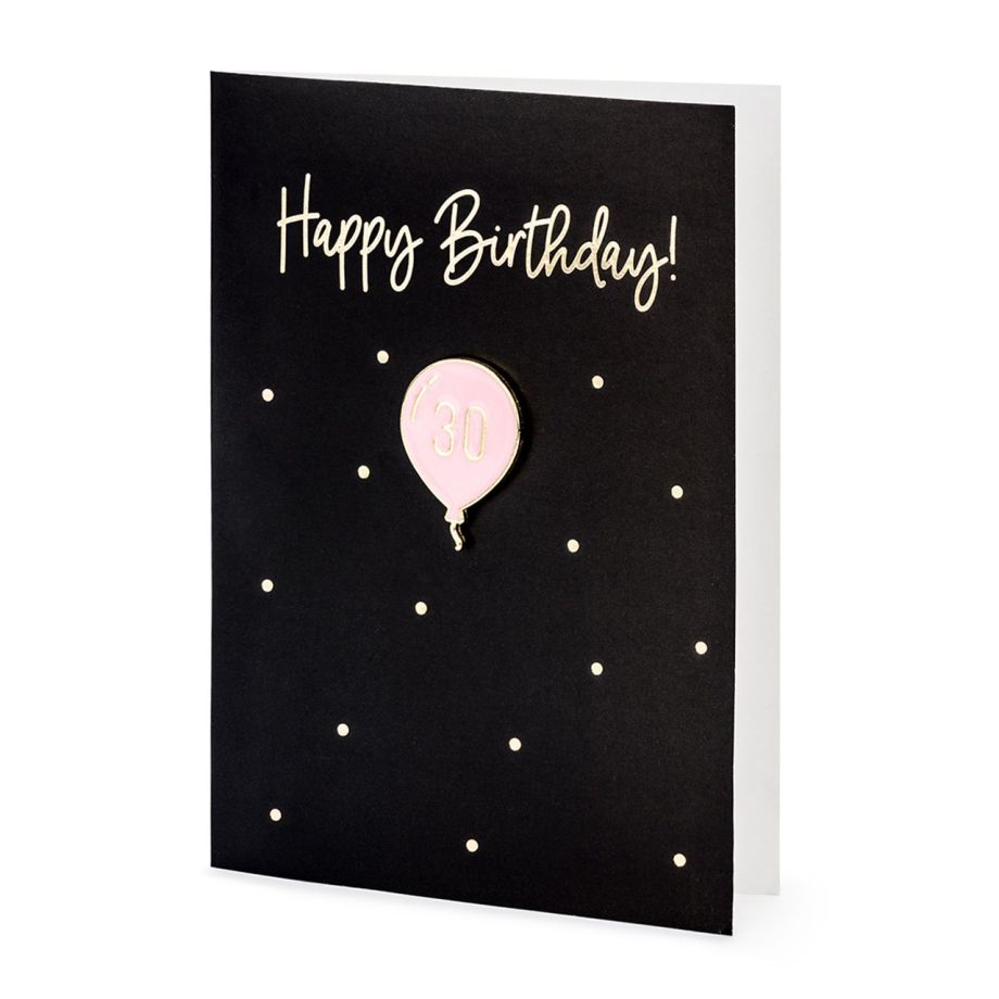 Kartka na 30 urodziny dla koleżanki HAPPY BIRTHDAY z przypinką