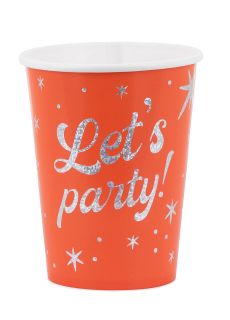 Papierowe kubeczki z holograficznym napisem LETS PARTY 250 ml kubeczki imprezowe kubeczki urodzinowe