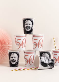 Kubeczki urodzinowe VINTAGE personalizowane (8szt.)