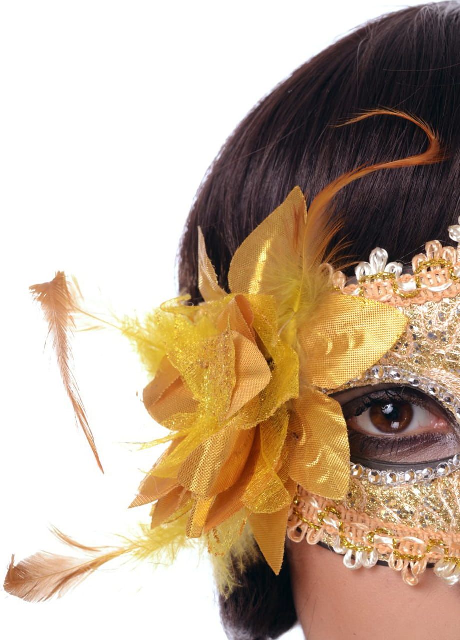 Maska karnawałowa błyszcząca z kwiatem złota