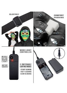 Maska led ZIELONA CZASZKA halloween maska LED �wiec�ca maska na Halloween maska czaszki