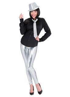 Metaliczne LEGGINSY srebrne - S/M