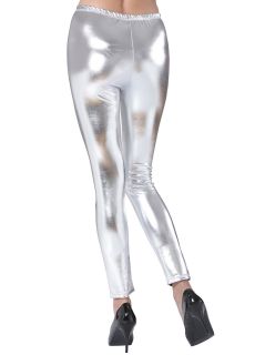 Metaliczne LEGGINSY srebrne - S/M