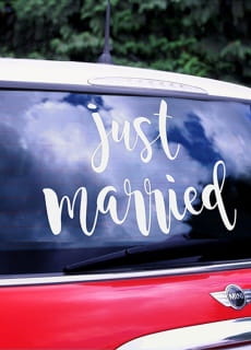Naklejka �lubna na samoch�d JUST MARRIED 