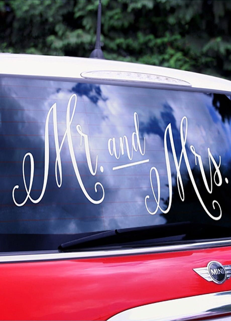 Naklejka ślubna na samochód MR & MRS (3szt.)