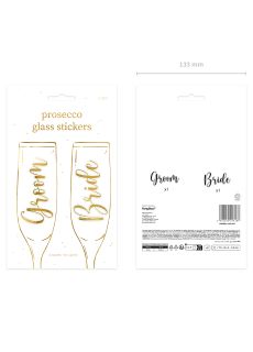 Naklejki na kieliszki �lubne BRIDE&GROOM z�ote