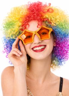 Okulary GWIAZDKI pomara�czowe brokatowe �mieszne okulary imprezowe okulary z pomara�czowymi szk�ami