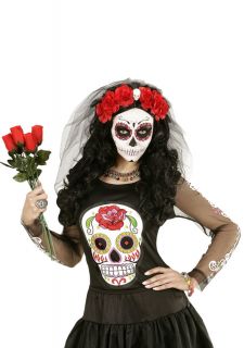 Opaska CZERWONE RӯE z welonem Dia de los Muertos