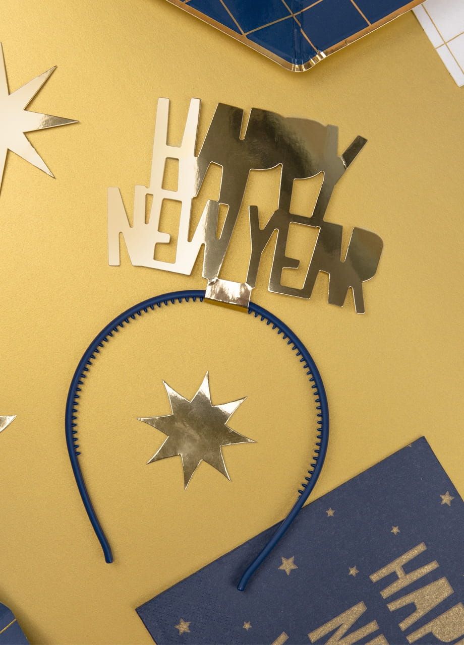 Opaska na sylwestra HAPPY NEW YEAR złota