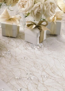 Organza biaa ze zotym nadrukiem 0,48 x 9m 