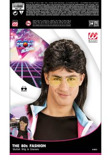 M�ska peruka d�uga z grzywk� LATA 80 z okularami peruka lata 80 peruka m�ska peruka imprezowa okulary retro