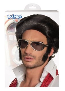 Peruka ELVIS z bokobrodami czarna