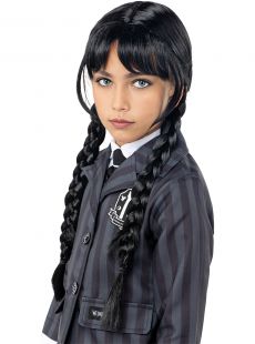 Halloweenowa peruka WEDNESDAY czarna peruka peruka czarna peruka na halloween czarna peruka z grzywk�