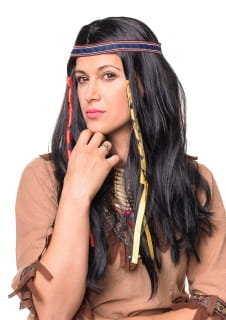 Peruka Indianki z kolorowymi wst��kami peruka na karnawa� d�uga peruka indianki dodatek do przebrania