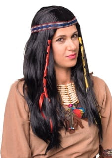 Peruka Indianki z kolorowymi wst��kami peruka na karnawa� d�uga peruka indianki dodatek do przebrania