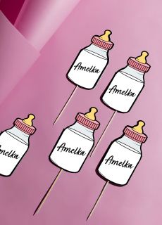 Pikery na baby shower dziewczynki BUTELKA (6szt.)