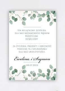 Personalizowane podzi�kowania �lubne dla go�ci GA��ZKI