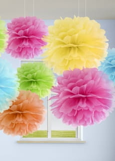 Pompon z bibuy JASNORӯOWY 25cm 