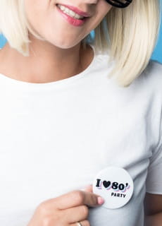 Przypinka I LOVE 80. PARTY 5cm