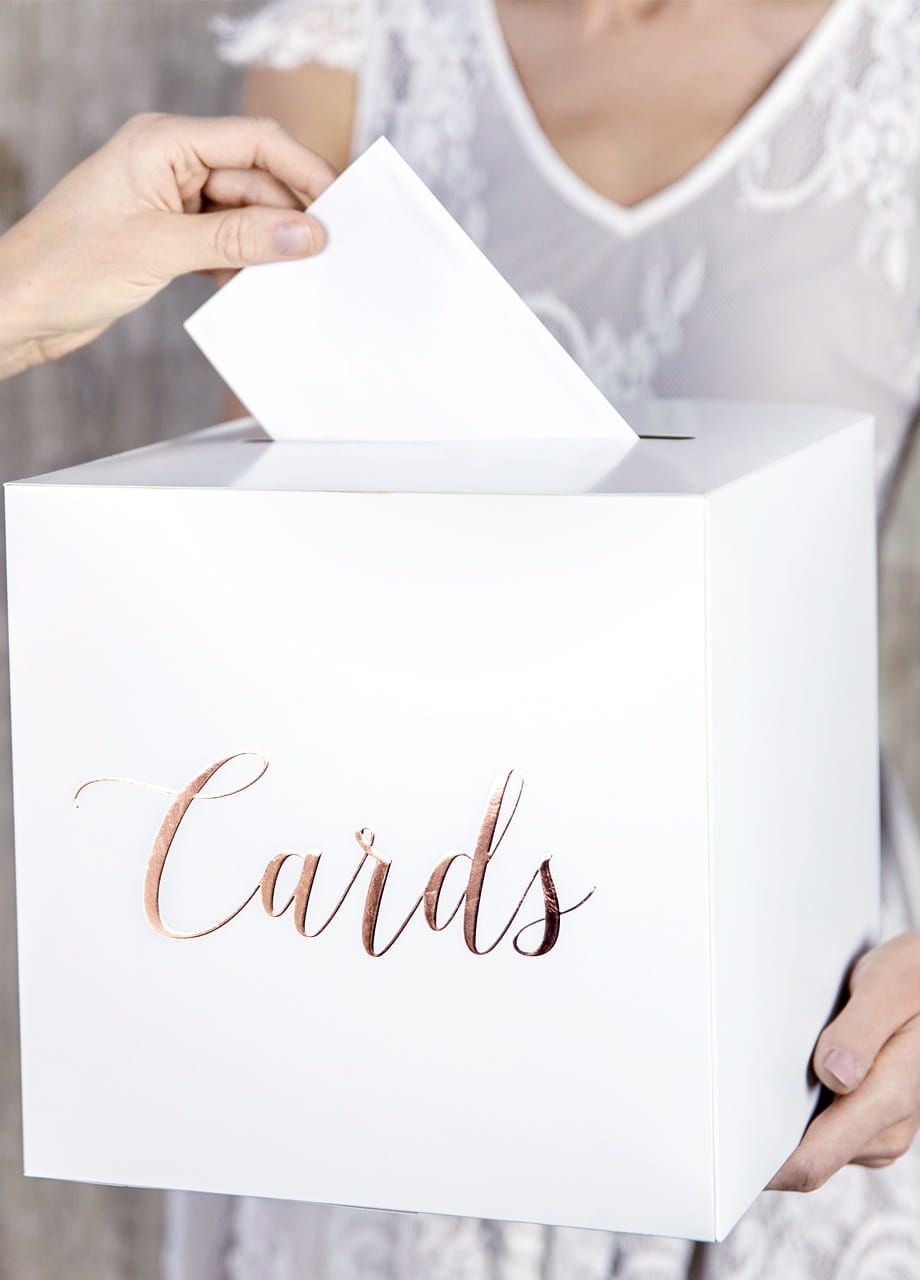 Pudełko na koperty z życzeniami CARDS różowe złoto