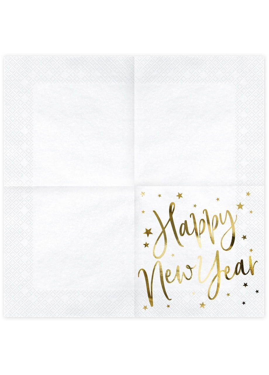 Serwetki HAPPY NEW YEAR białe serwetki sylwestrowe (20szt.)