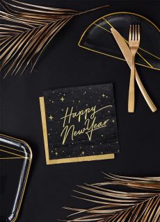 Serwetki sylwestrowe HAPPY NEW YEAR czarne (20szt.)