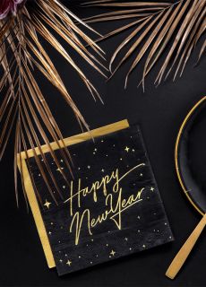 Serwetki sylwestrowe HAPPY NEW YEAR czarne (20szt.)