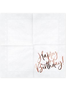 Serwetki urodzinowe HAPPY BIRTHDAY r�owe z�oto 33cm 