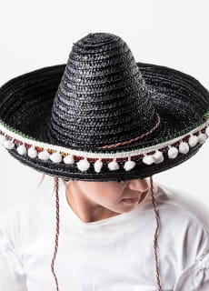 Kapelusz SOMBRERO z pomponikami damskie czarne