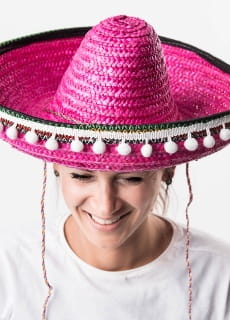 Sombrero z pomponikami damskie rowe