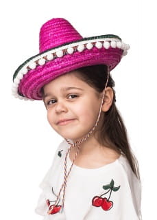 Sombrero dziecice z pomponikami rowe