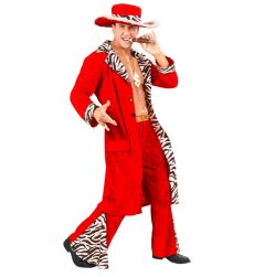 Str�j ALFONSA czerwony - XL kostium imprezowy z kapeluszem i z�otymi dodatkami