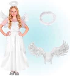 Str�j ANIO�A ze skrzyd�ami i aureol� 116cm kostium dzieci�cy jase�ka przebranie anio�