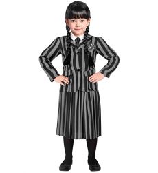 Str�j na Halloween MUNDUREK WEDNESDAY - 128cm str�j Wednesday kostium Wednesday dla dzieci przebranie Wednesday