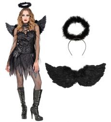Str�j ANIO�A �MIERCI XS czarna sukienka skrzyd�a aureola kostium halloween