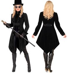 Str�j GOTYCKI aksamitny p�aszcz - S czarny elegancki kostium gotycki na Halloween