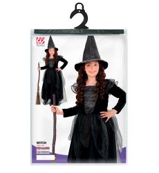 Str�j CZAROWNICA sukienka na Halloween 116cm czarna sukienka z kapeluszem