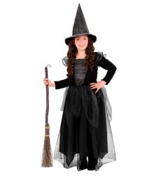 Str�j CZAROWNICA sukienka na Halloween 158cm czarna sukienka z kapeluszem